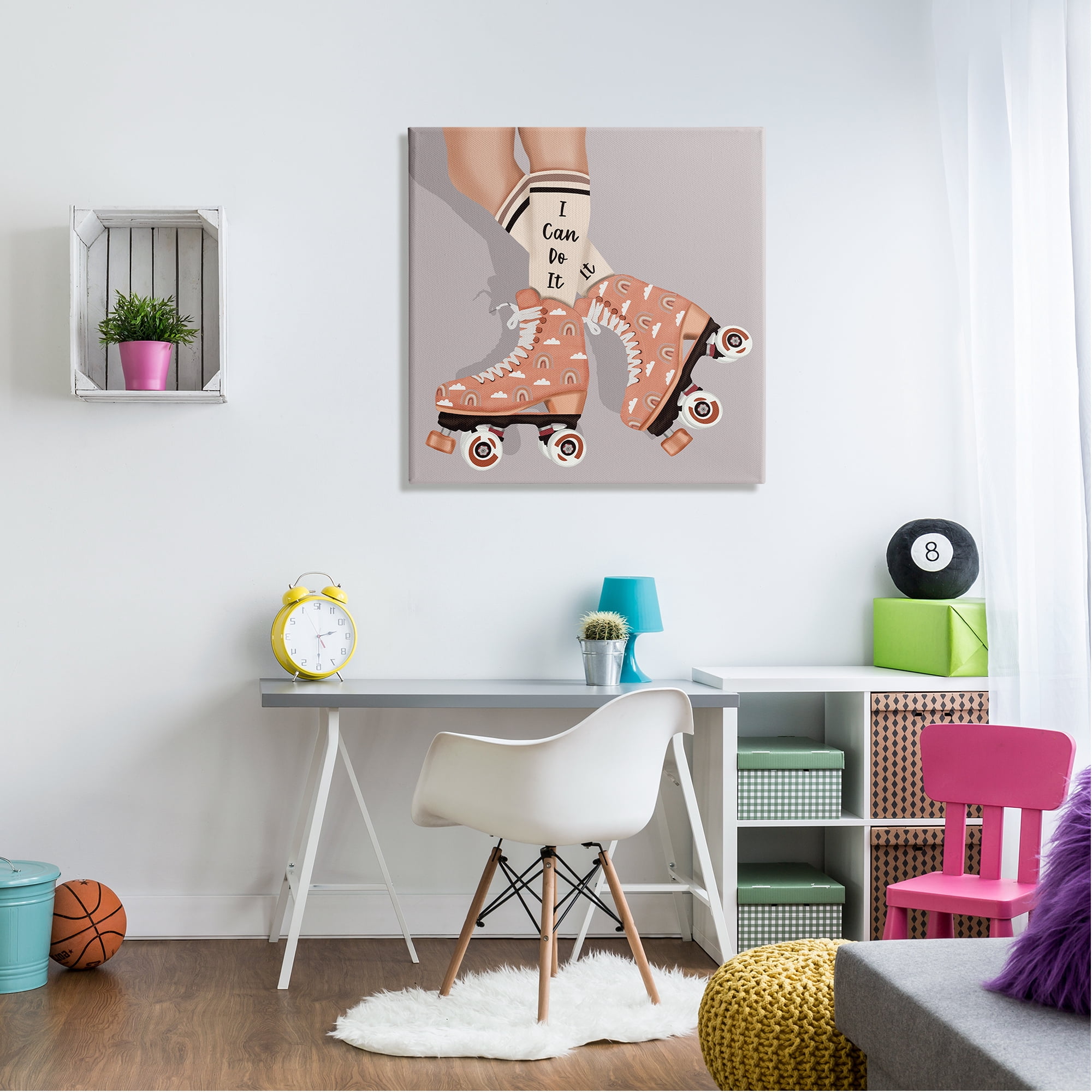 Stupell Industries I Can Do It Roller Skates Inspirational Painting Gallery Wrapped Canvas Art Print Wall Art, 30 x 30