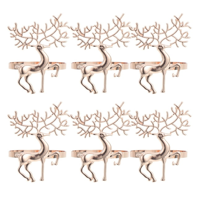 Shisuyan 6Pcs Festive Napkin Rings Elk Shaped Alloy Table Decoration for Friends