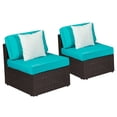 thumbnail image 7 of Kinbor 2pcs Outdoor Patio Rattan Wicker Furniture Sectional Sofa Set w/ Blue Cushions, 7 of 7