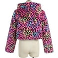 thumbnail image 5 of Women's Faux Fur Leopard Print Crop Jacket Long Sleeve Winter Warm Fluffy Lapel Coat, 5 of 6