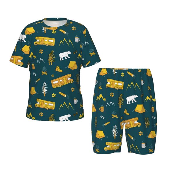 Balery Camping Conjunto de Pijama Infantil de Manga Corta con Estampado – Ropa de Dormir de Algodón Suave-Large
