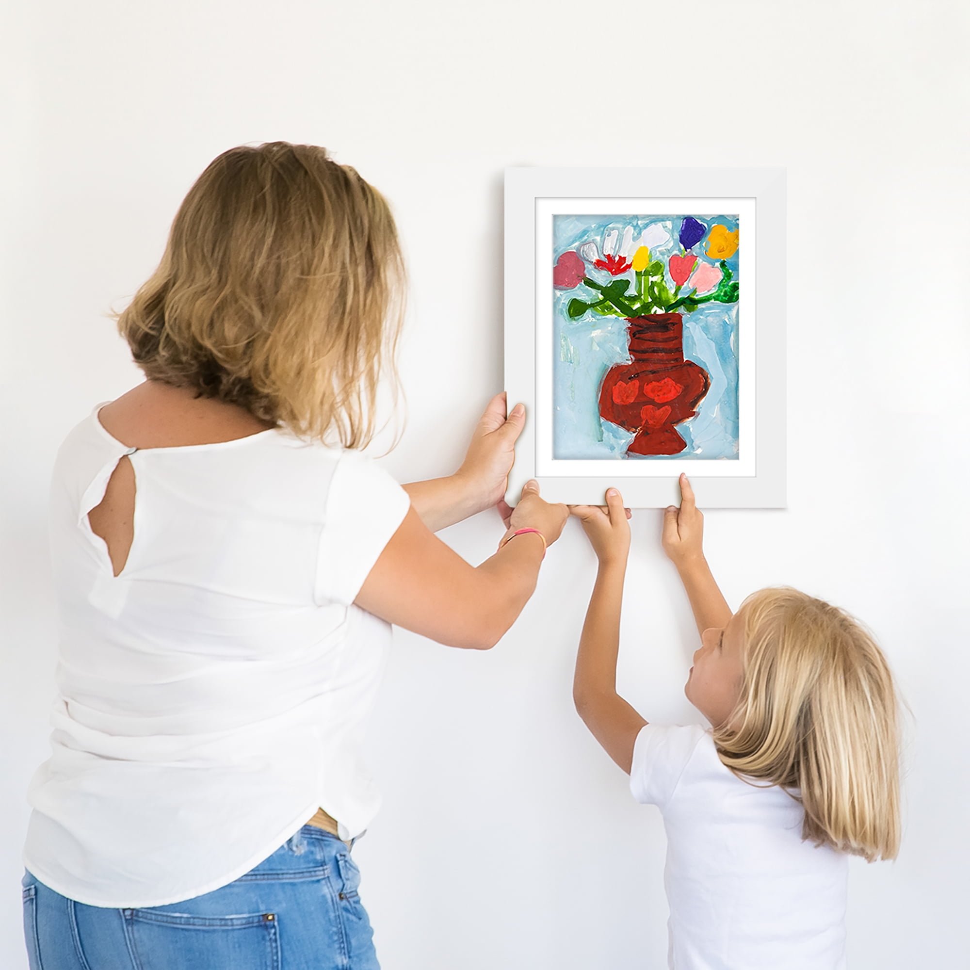 Americanflat 8.5x11 Kids Art Frame Holds 100 Art Pieces Magnetic Letter Size Display Mini - White
