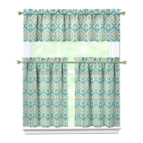 Rainbow Gradient Farmhouse Kitchen Curtains - 3 Piece Set with Valance & Tier Panels, Boho Watercolor Design, Rod Pocket Window Decor