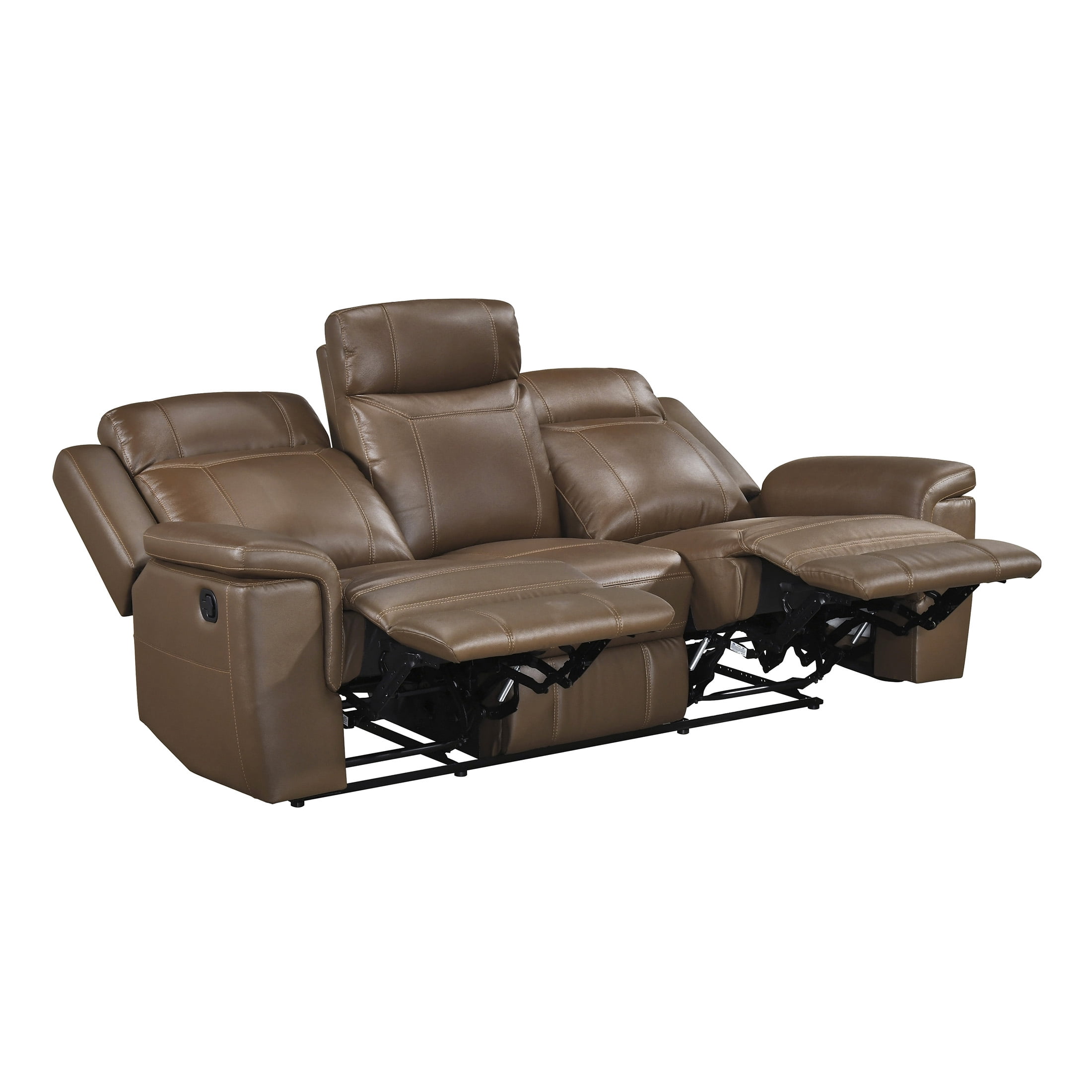 OakvillePark Livaro Leather Match Manual Double Reclining Sofa, Camel