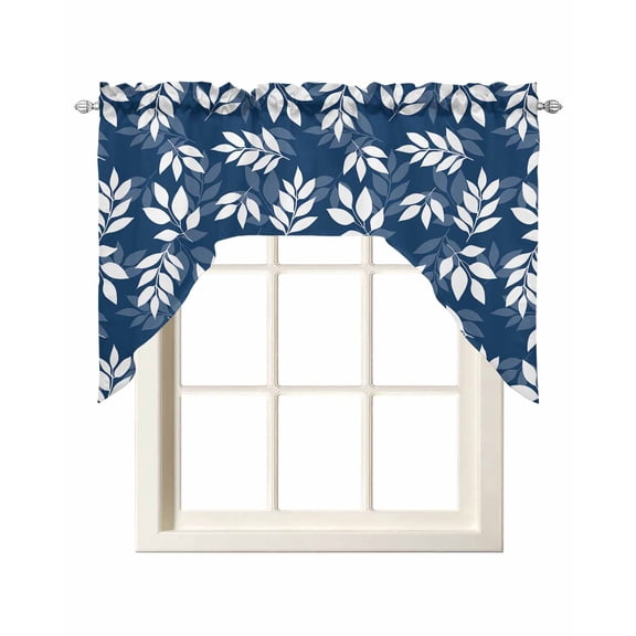 Blue Leaves Kitchen Swag Valances for Windows, Farmhouse Pastoral Spring Leaf Branch Swag Valances Curtains for Living Room, Rod Pocket Window Treatments for Bathroom, Bedroom, Cafe, 56"x36"