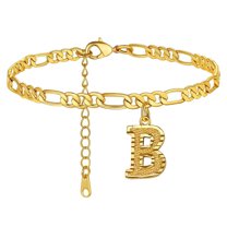Boho Initial Anklet Gold Plated Hexagon Letter Charm Adjustable Foot Chain Jewelry for Women