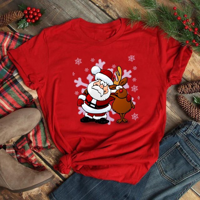 Camisetas con estampado 3D de alce para mujer, Top Harajuku de manga corta, ropa de Navidad de gran tamaño, novedad de 2023