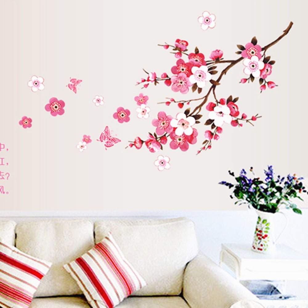 Room Peach Blossom Flower Butterfly Wall Stickers Vinyl Art Decals Decor Mural 