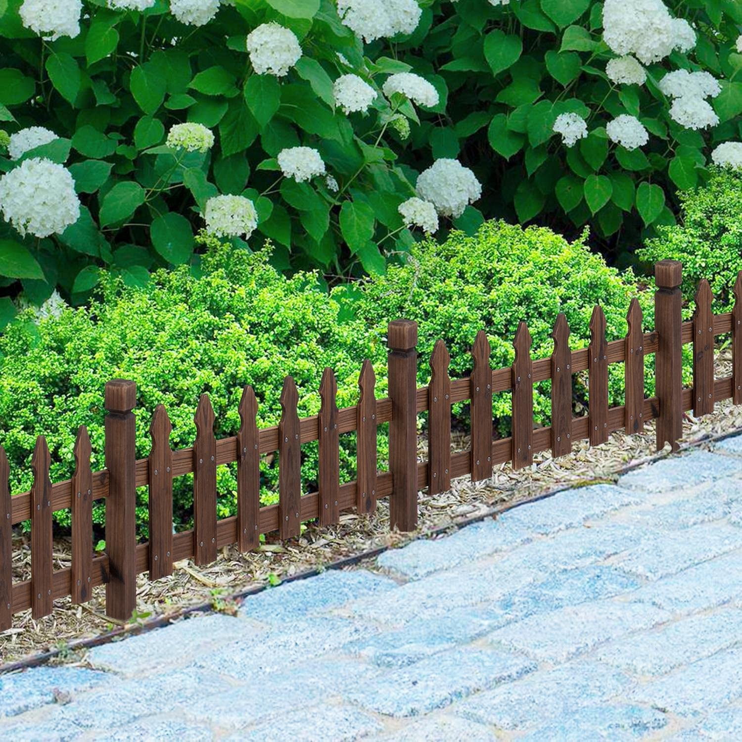 JFTER Decorative Garden Fence Landscape Wood Picket Fencing Ornamental Panel Border Edging Patio Flower Garden Bed Pool Fences Outdoor,Dark Brown 177.5 in