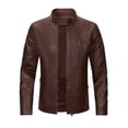 thumbnail image 4 of Cloudstyle Men's Solid Color Zipper Casual Leather Jacket PY06, 4 of 14