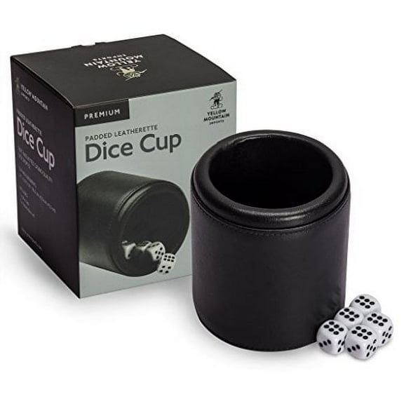 Premium Padded Leatherette Dice Cup with 5 (14mm) 6-Sided Dice Set