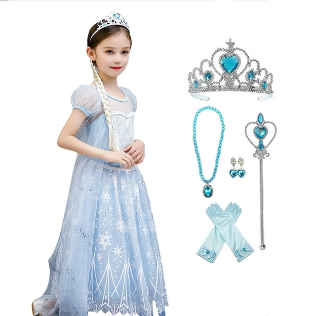 HAWEE Robe de Princesse pour Filles Costume Elsa Frozen - Reine des Neiges Fête Anniversaire Déguisement