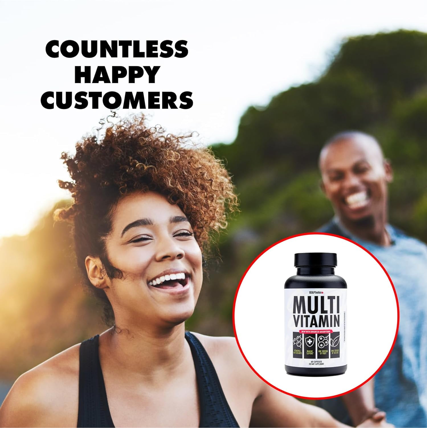 Sculpt Nation by V Shred Multivitamin - Daily Multivitamin for Women and Men with Zinc, Vitamin C, and Copper, Nutritional Support with One Serving of Fruit and Veggies - 60 Capsules