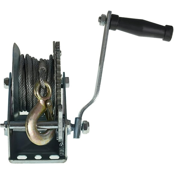 PET-U 1500lbs Hand Winch Boat Trailer Winch with 10m 32ft Steel Cable, Crank Cable Gear Winch with Hook, Heavy Duty Hand Winch with 4.1:1 Ratio for Boat, Trailer or ATV