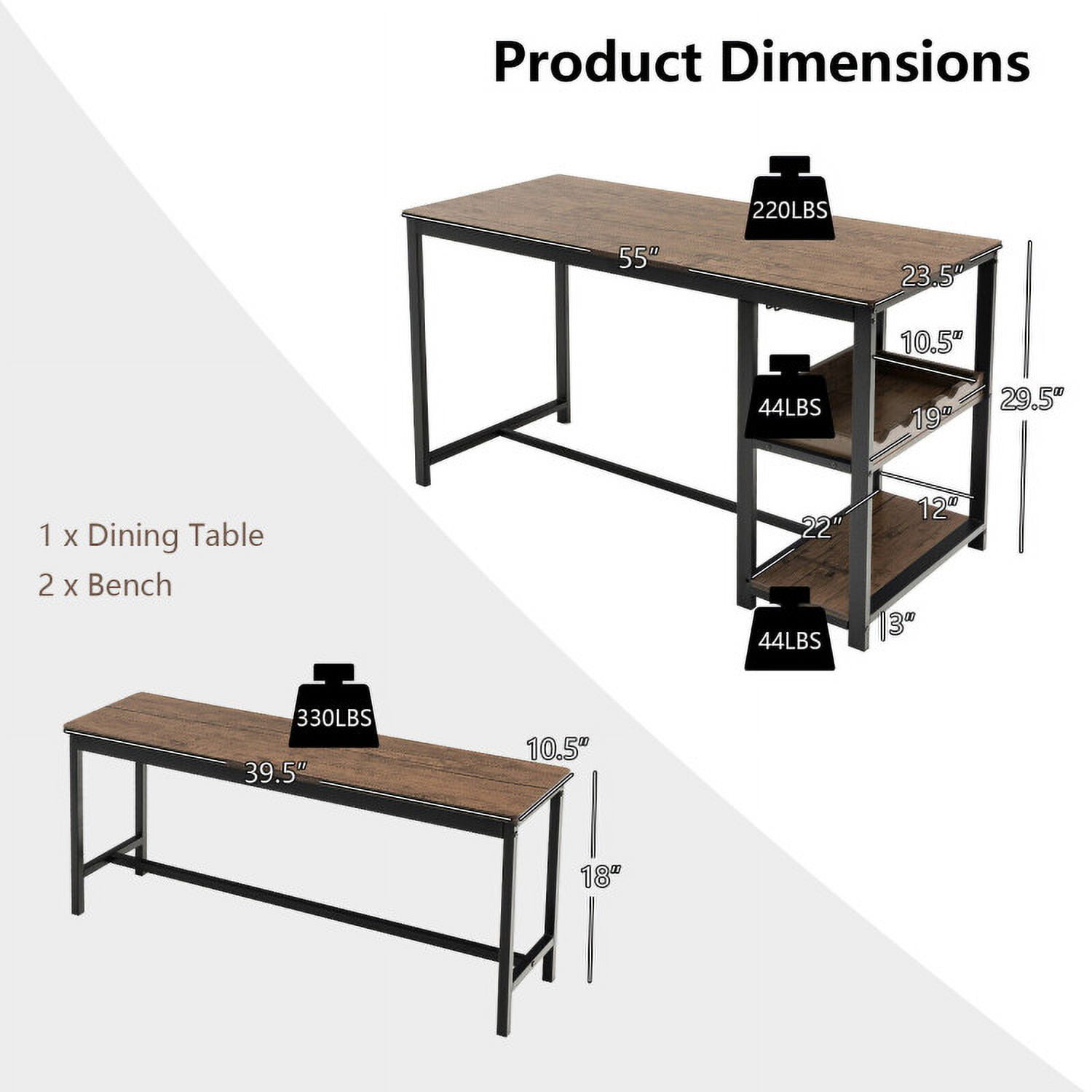 Finihen Dining Set, Dining Table Set, 3 Pieces Dining Table Set for 4 with Wine Rack, for Home, Restaurant, Brown Finihen Dining Set, Dining Table Set, 3 Pieces Dining Table Set for 4 with Wine Rack, for Home, Restaurant, Brown
