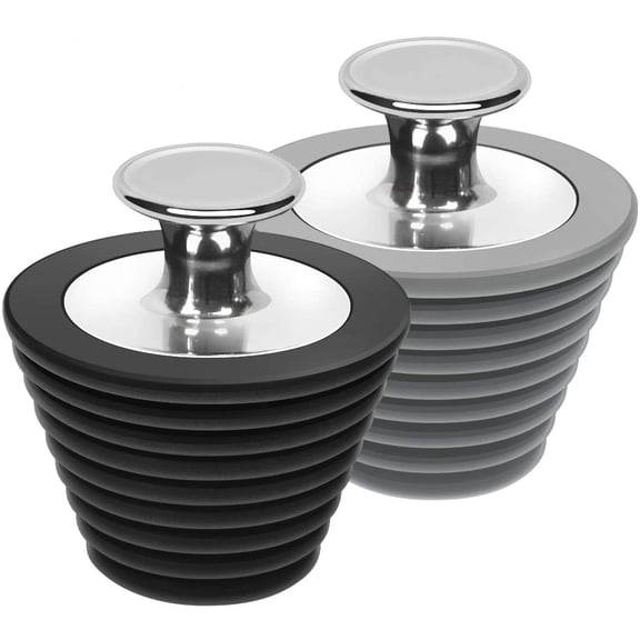 SONGAUN 2 Pack Universal Bath Plug, Drain Stopper for Bathtub and Bathroom Sink Drains, Suitable for 25mm-47mm Drain holes, Black and Gray(Patented Product)