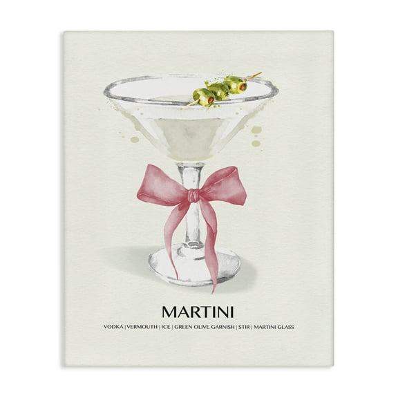 Stupell Industries Pastel Martini with Bow Food & Beverage Painting Wrapped Canvas Art Print Wall Art, 16 x 20