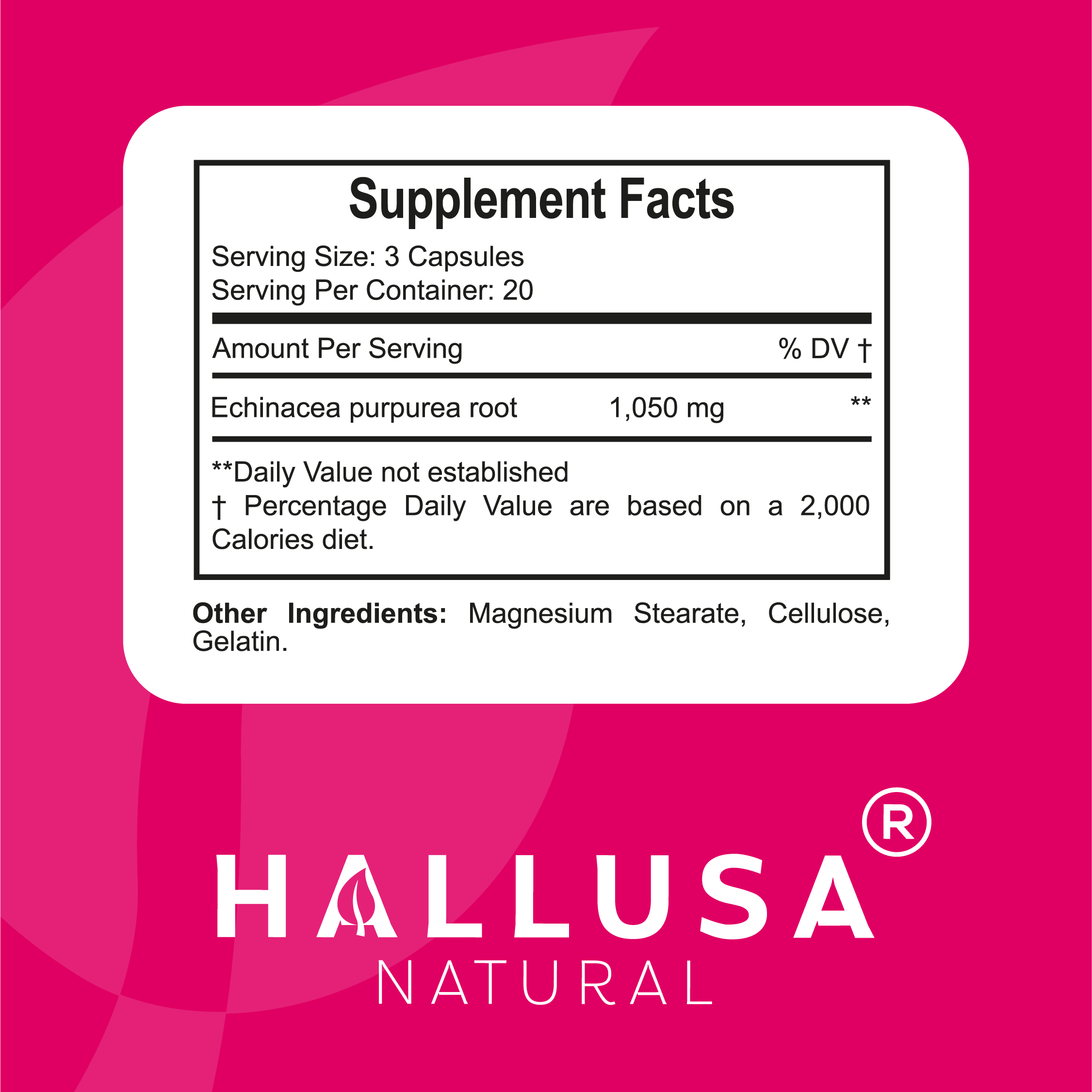 HALLUSA NATURAL Echinacea Purpurea Immune Support Capsules, 60
