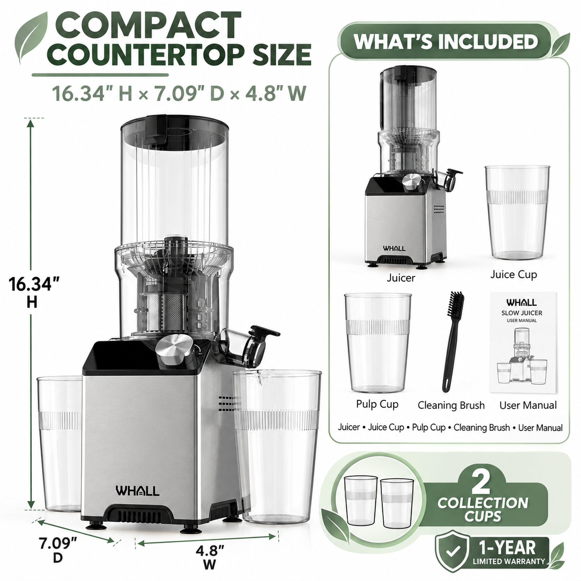 WHALL Cold Press Masticating Juicer photo 8