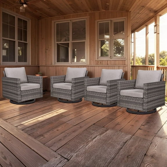 POCASSY Swivel Rocking Patio Wicker Chairs with Cushions (Set of 4)