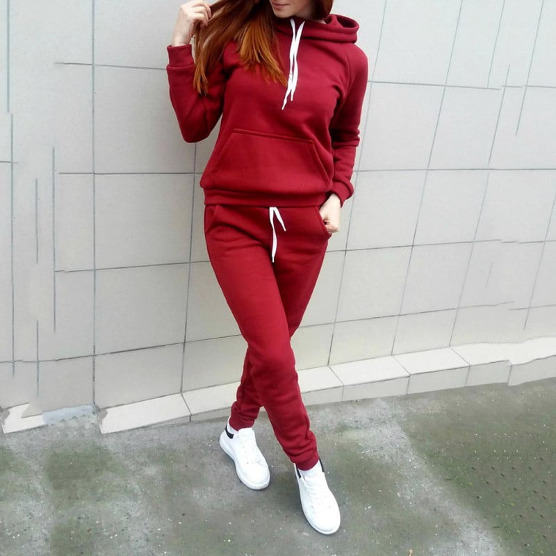 Women's 2 Piece Solid Color Hoodie Sweatsuits Casual Outfits Set Sports Suit Workout Tracksuit Activewear with Pocket