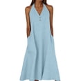 thumbnail image 2 of XiYing Robe d'Été, Robe Longue Sans Manches à Col en V pour Femmes avec Détails à Volants, Robe Maxi Fluide et Décontractée pour l'Été et le Printemps G-TG, 2 of 8