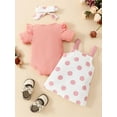 thumbnail image 4 of Suealasg 3pcs Infant Newborn Girl Spring Skirt Sets 3M 6M 9M 12M 18M Baby Girls Birthday Party Clothes Long Sleeve Romper +Bear Print Suspender Skirt +Headband, 4 of 9