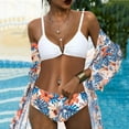 thumbnail image 3 of Women 3 Piece Beach Outfits Tropical High Waist Wrap Bikini Swimsuit with Beach Kimono Cover Ups Swimwear Set, 3 of 5
