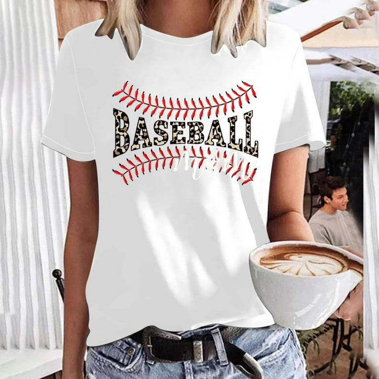 CZHJS Women's Short Sleeve Cute Basic Tees Clearance Baseball Lover Leisure  Tunic to Wear with Leggings Teen Girls T Shirt Spring Tops Round Neck  Baseball MOM Pattern Summer Vintage Shirts Red XXL 