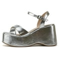 thumbnail image 1 of Soda Women Wedge Sandals Open Toe Ankle Strap Crisscross Platform TECNO-S Silver 8, 1 of 5