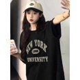 thumbnail image 1 of Trendy Black Loose-Fitting Round-Neck Short-Sleeve T-Shirt for Women with a Stylish Letter Print, Perfect for Spring And Summer., 1 of 8