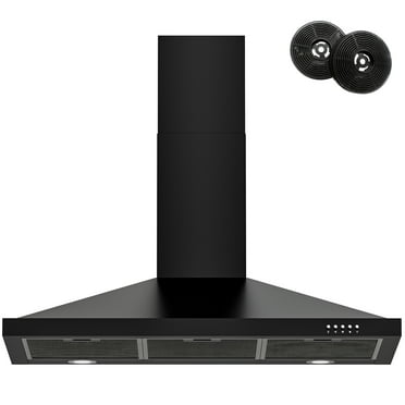 FIREGAS 36 Inch Black Range Hood, Convertible Ducted/Ductless Wall Mount Vent Hood with 450 CFM, 3-Speed Fan, LED Light, Stainless Steel Stove Hood, Button Control