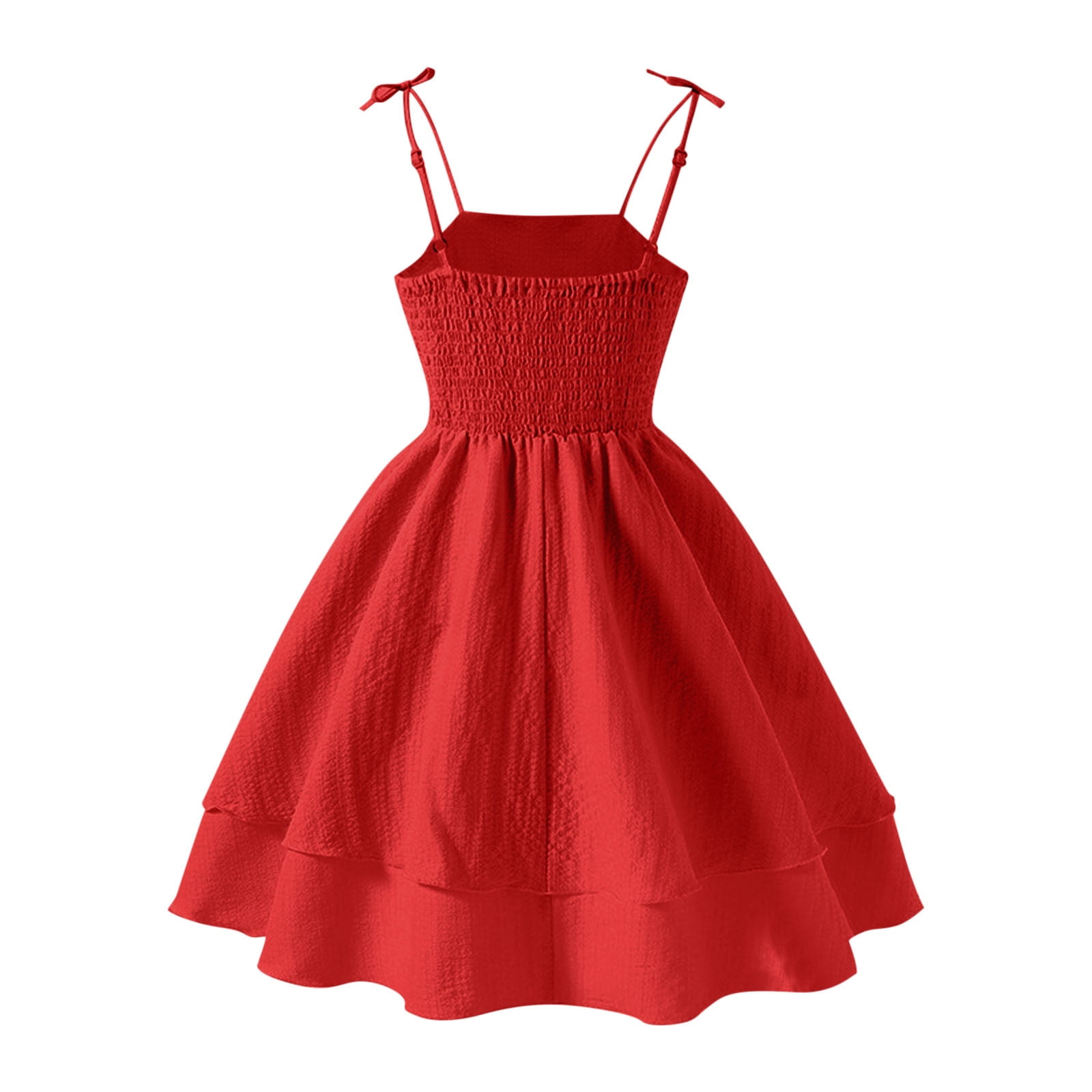 Gamivast Girls Gresses Smocked Ruched A Line Princess Dress Layered Tie Shoulder Flowy Summer Dress Party Ball Dress Semi formal Dresses for Juniors Red 10-12 Camisas Para Mujer