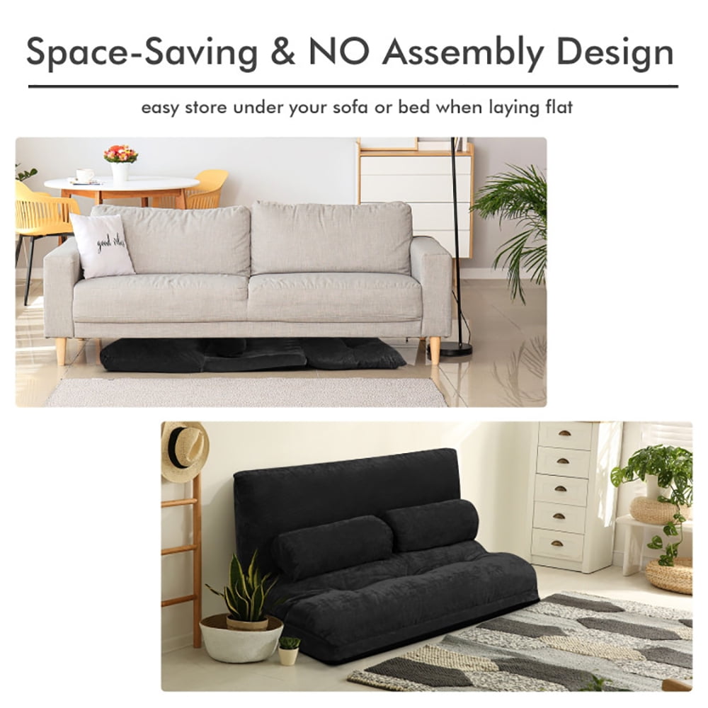 Finihen Adjustable Floor Sofa Couch, Foldable Lazy Sofa Sleeper Bed, Multi-Functional Floor Loveseat, 6-Position Adjustable Sleeper Lounge Couch with 2 Pillows, for Reading, Gaming, Black Finihen Adjustable Floor Sofa Couch, Foldable Lazy Sofa Sleeper Bed, Multi-Functional Floor Loveseat, 6-Position Adjustable Sleeper Lounge Couch with 2 Pillows, for Reading, Gaming, Black