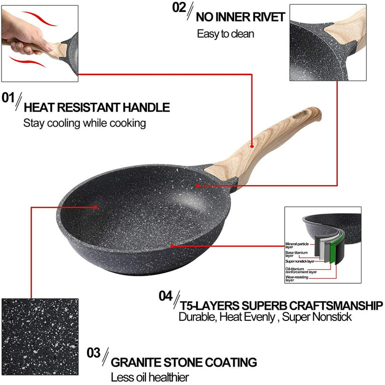 CAROTE Nonstick Deep Frying Pan with Lid 14 Inch Skillet Saute Pan