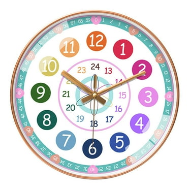 Homotte Kids Wall Clock for Bedroom, 10 inch Round Multi-Colored ...