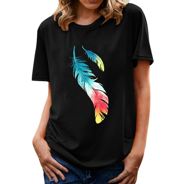 Gibobby Playera Manga Corta para Mujer Camiseta verano para mujer, camiseta informal manga corta con gráfico(Negro,CH)