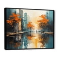 thumbnail image 2 of Designart "Riverside Reflection Orange Rivers painting I" Modern Floater Framed Canvas Wall Art, 2 of 7