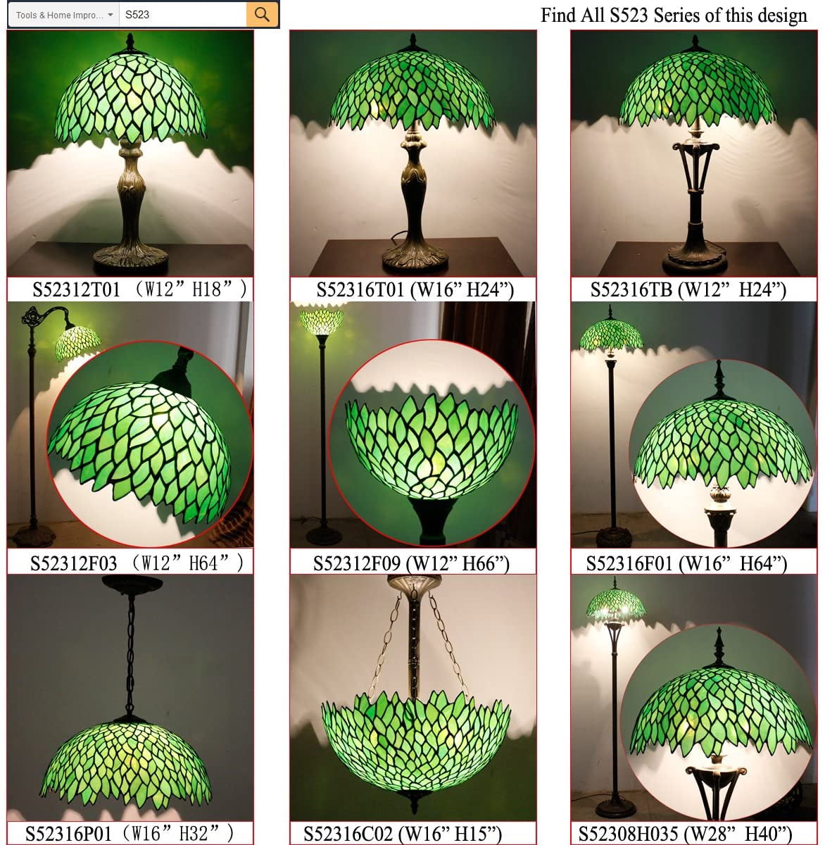 WERFACTORY Tiffany 64” 2-Light Art Nouveau Green Stained Glass Floor Lamp with Wisteria Shade