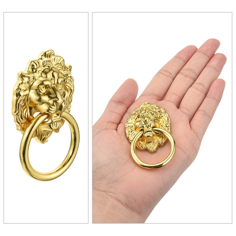 Unique Bargains Lion Drawer Pulls Knob Ring Pulls with Screws for Dresser Wardrobe Gold