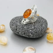Real 925 Sterling Silver Ring, Genuine Amber Gemstone Finger Rings, Handmade Designer Filigree, Fashion Jewelry for Gifts, Rings for Men Women, Size 7
