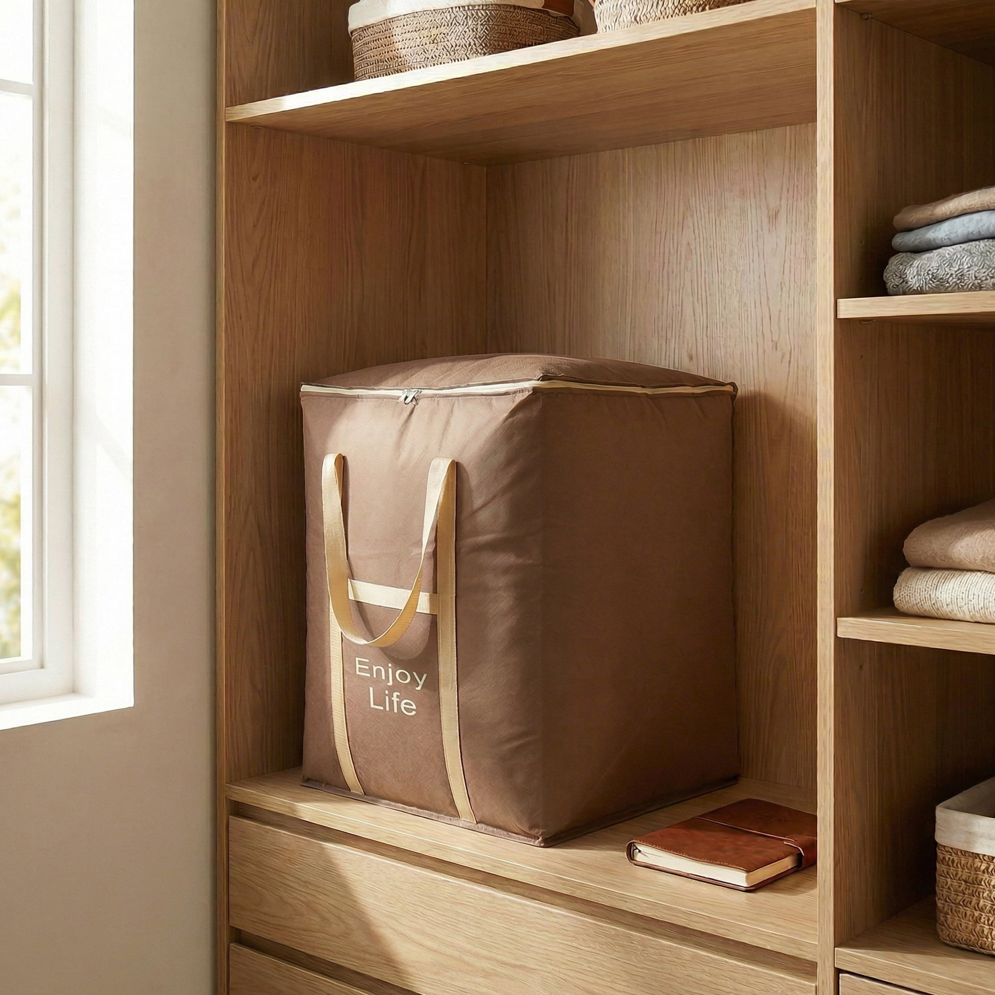Unique Bargains Foldable Storage Bags for Storing Clothing Brown 19.7"x23.6"x27.6"