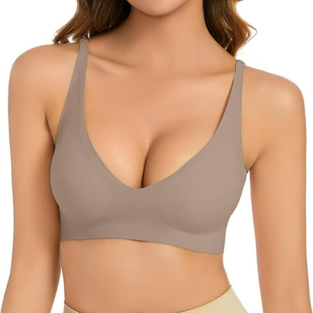 TJUJUSO Deep V Women s Bras No Underwire Low Cut Comfort Soft Bra Push Up Seamless Bra Padded Bralette Seamless Bras for Women Dark Gray L