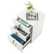 Ktaxon 3-Drawer Rolling Wood File Cabinet with Lock, Portable Vertical Mobile Wooden Storage Filing Cabinet for Home Office,White