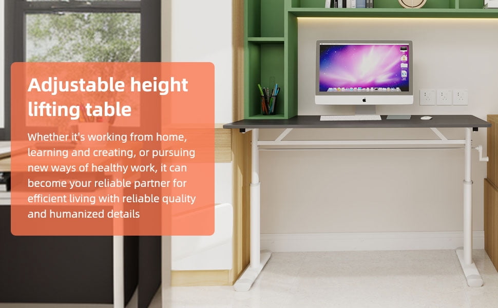 LiviNest Height Adjustable Desk for Small Spaces: Manual Crank Standing Desk with Storage - Modern Home Office Desk for Apartments & Compact Workstations