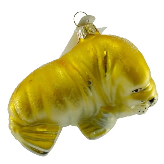 Holiday Ornament Walrus Blown Glass Marine Mammal Christmas K225 Gold