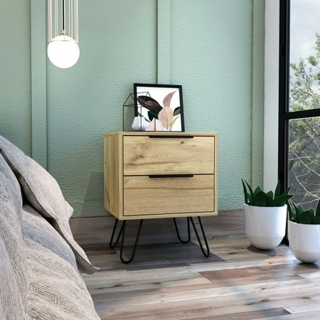 2 Side Table With Oak Finish - Versatile And Practical Two Setup Compact Two Drawer Storage