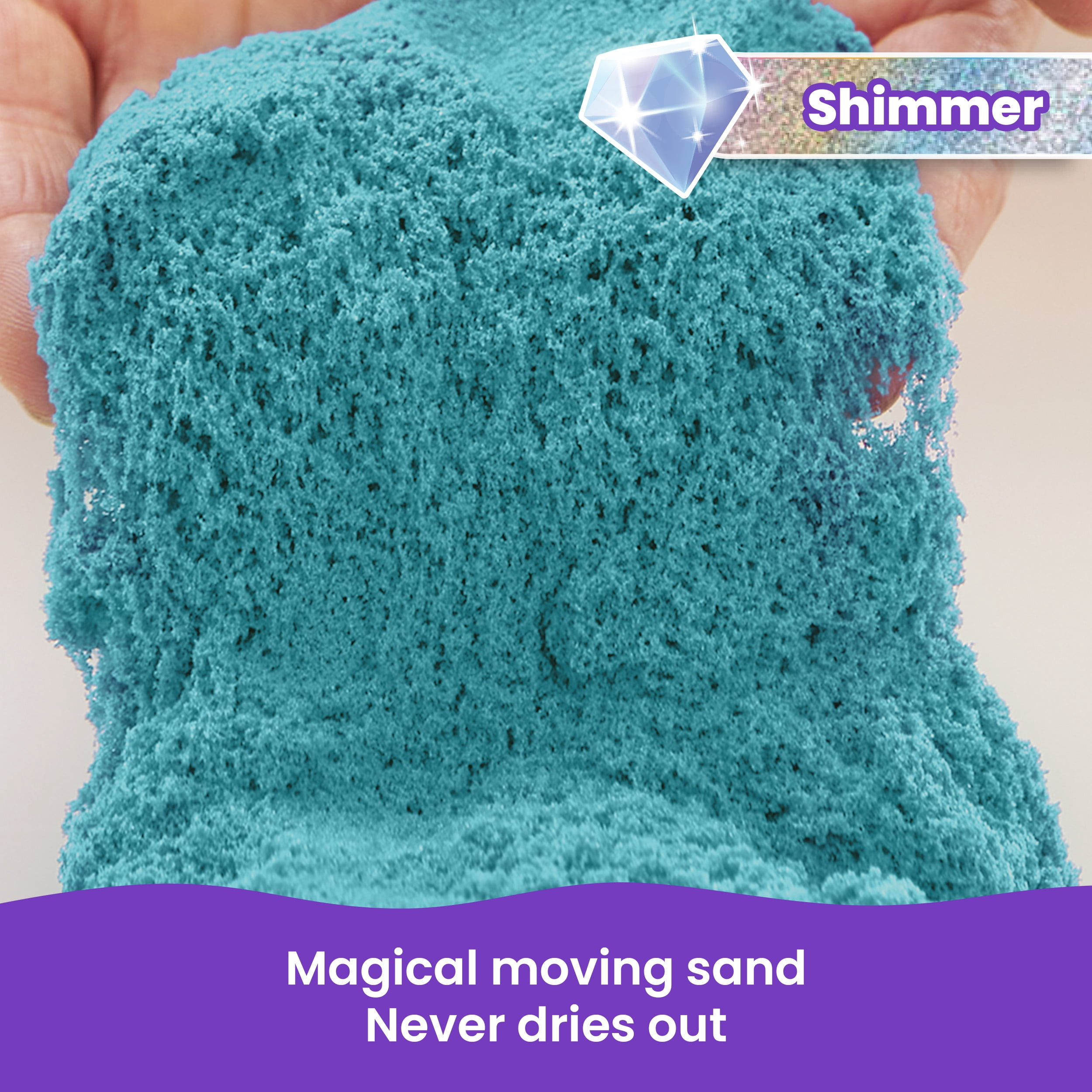 Kinetic Sand, Sachet de 907 g de sable scintillant Turquoise scintillant entièrement naturel à écraser, mélanger et sculpter
