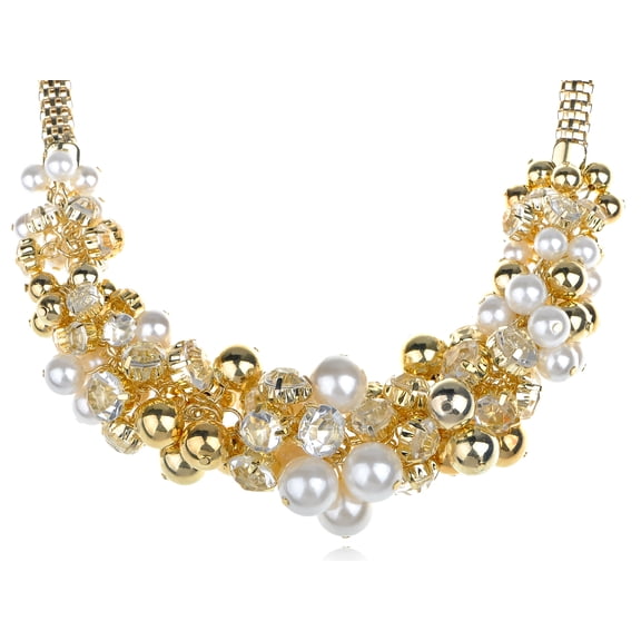 Topaz Colored Faux Pearl Cluster Berry Shine Crystal Element Necklace