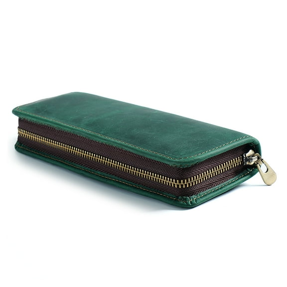 Leather Pen Case Zippered Leather Pen Pouches Elastic Pen Slots for Women Men